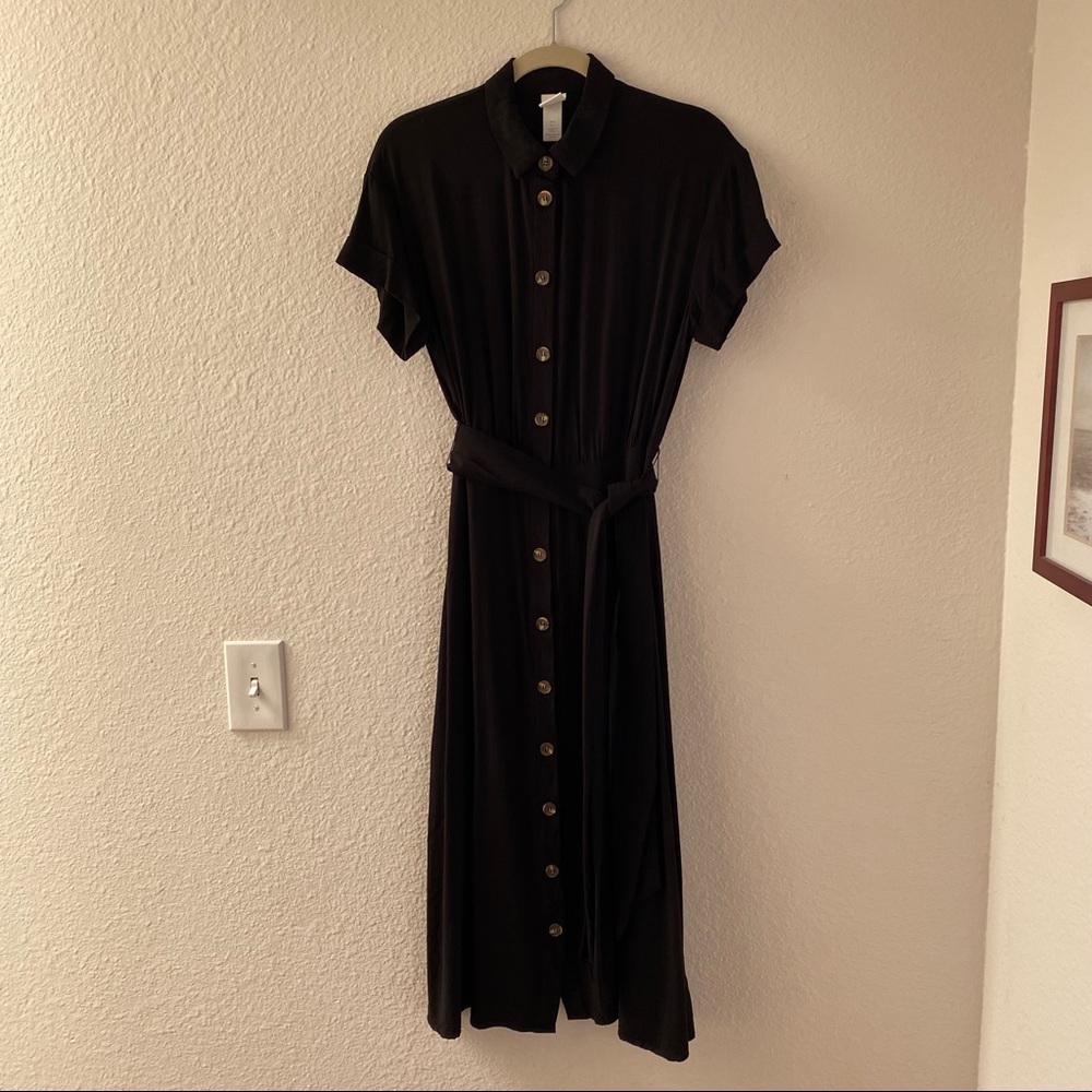 H&M black button front maxi dress